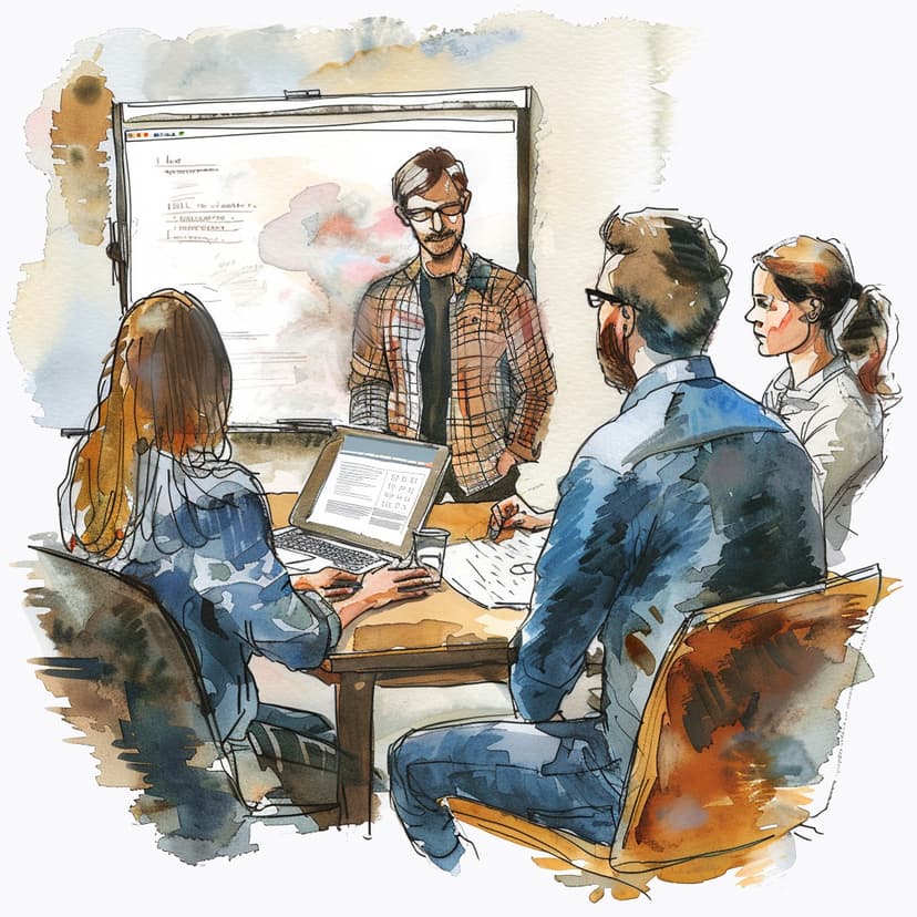 Alternative view of workshop training session in watercolor artistic style